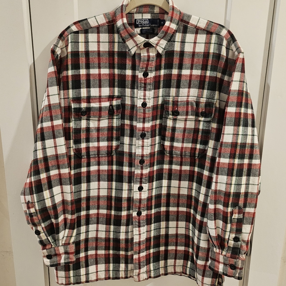 Vintage Polo Ralph Lauren Lawrence Button-up Flannel Shirt - Red White - Medium